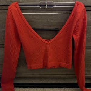 Cropped Red/Orange Ribbed Long Sleeve